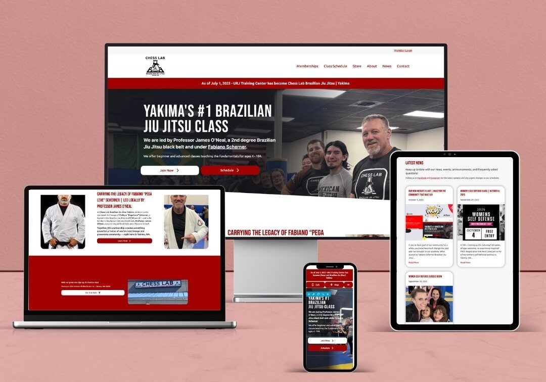 Display of Chess Lab Brazilian Jiu Jitsu gym Yakima website design project on multiple devices